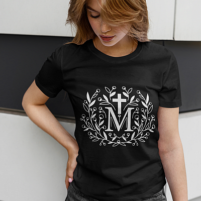Alternative view of Marian Cross T-Shirt - Catholic Gifts Shirt