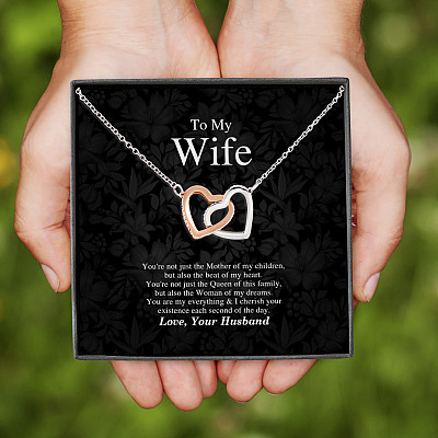 Alternative view of To My Wife You Are My Everything Love You Interlocking Hearts Pendant Necklace