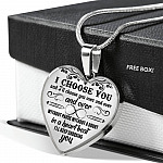 I Choose You and I'll Choose You Over and Over and Over without Pause without A Doubt Heart Pendant Necklace - Heart Luxury Necklace (Silver)