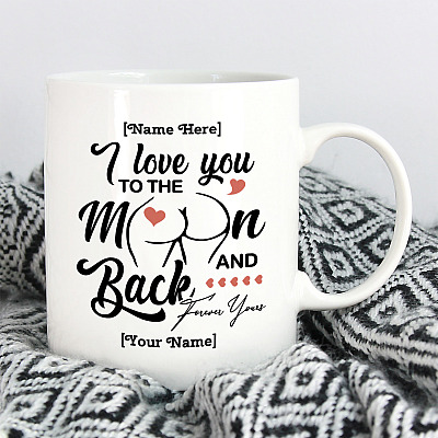 Alternative view of Personalized I Love You To The Moon And Back Funny Butt Naughty Valentine Ceramic Coffee Mug - Water Bottle