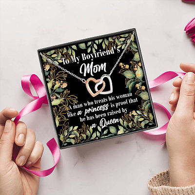 Alternative view of To My Boyfriend's Mom Interlocking Hearts Pendant Necklace