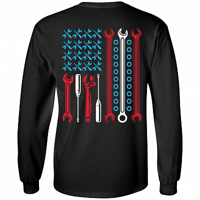 Funny Mechanic Print On Back Hoodie - Sweatshirt - Long Sleeve Shirt, Black, Long Sleeve