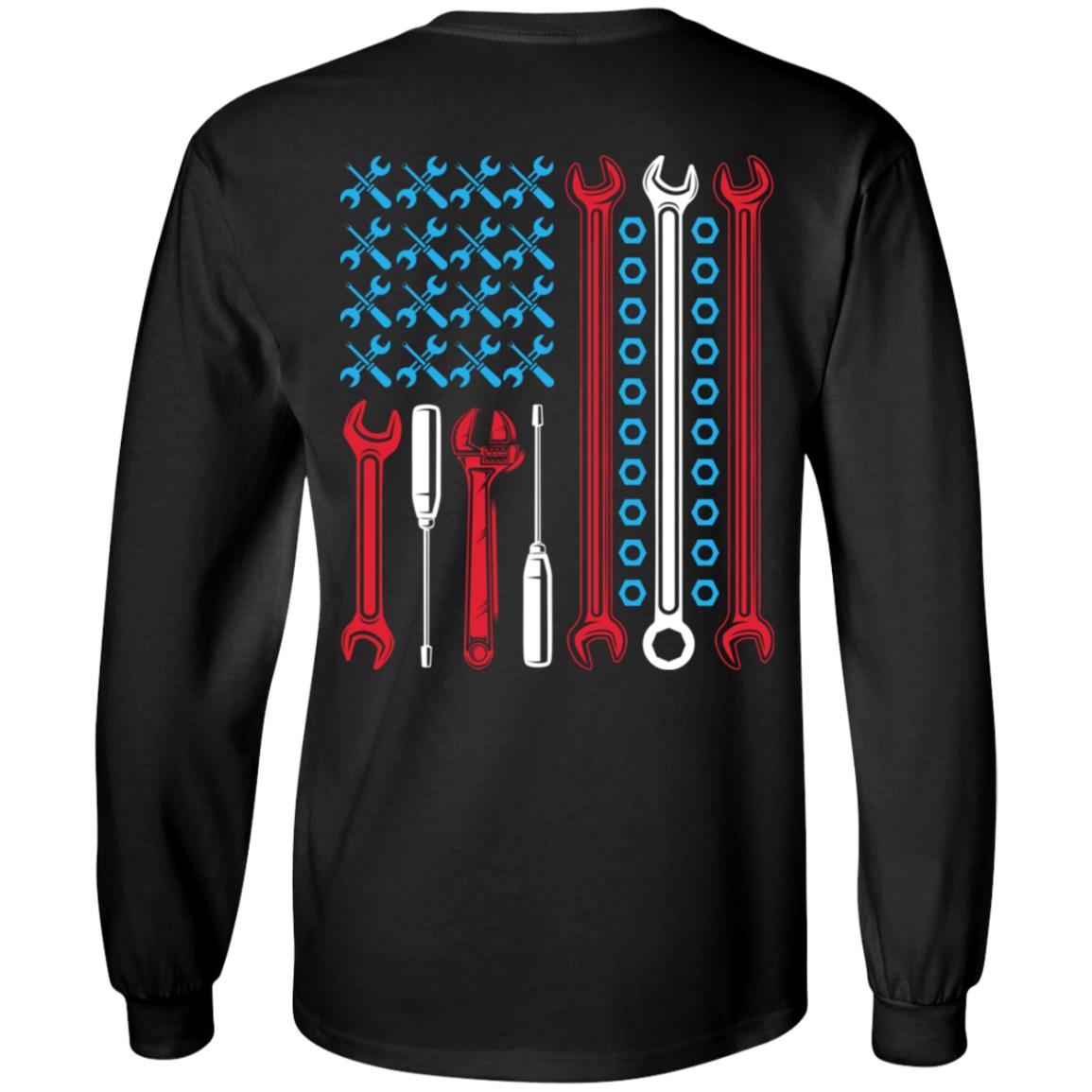 Funny Mechanic Print On Back Hoodie - Sweatshirt - Long Sleeve Shirt, Black, Long Sleeve