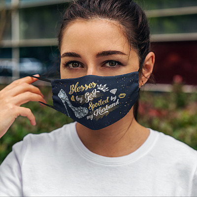 Alternative view of Blessed By God Spoiled By My Husband Anniversary Gift Washable Reusable Custom - Printed Face Mask