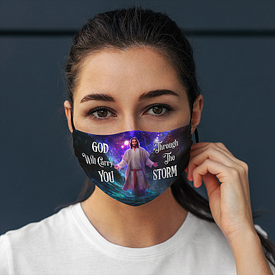 Alternative view of God Will Carry You Through the Storm Christian Inspirational Gifts Washable Reusable Face Mask