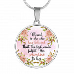 Blessed Is She Who Had Believed That The Lord Would Fulfill His Promises To Her Circle Pendant Necklace - Circle Luxury Necklace (Silver)