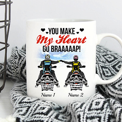 Alternative view of Personalized Snowmobile Couple You Make My Heart Go Braap - Valentine Gift for Him Ceramic Coffee Mug - Water Bottle