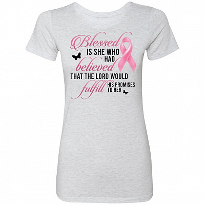 Pink Ribbon Ladies T-Shirt, Heather White, Premium Ladies T-Shirt