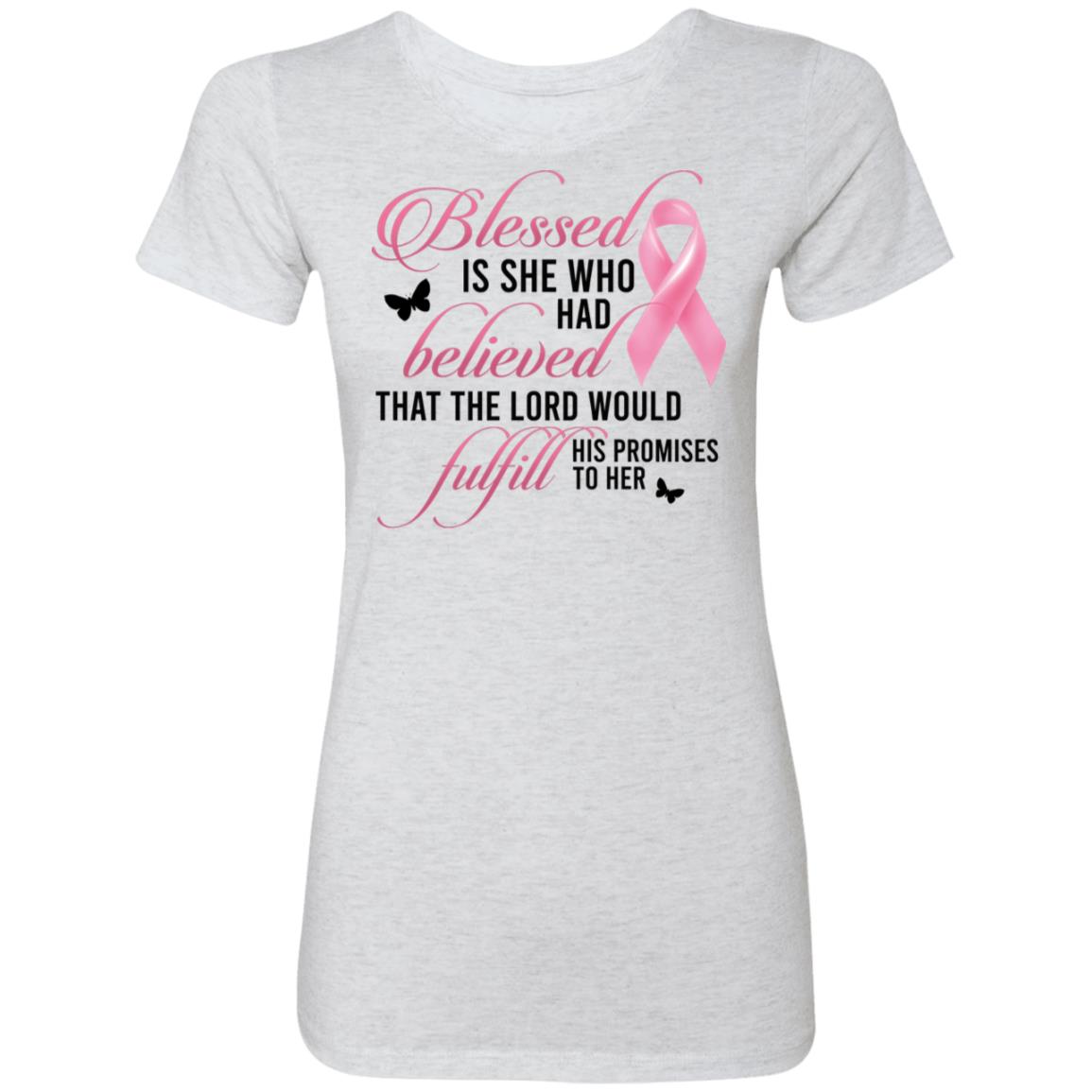 Pink Ribbon Ladies T-Shirt, Heather White, Premium Ladies T-Shirt