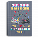 Personalized Couples Who Game Together Stay Together Funny Gamer Couple Framed Canvas Prints - Unframed Poster, White, 0.75'' Framed Canvas