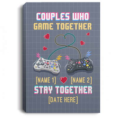 Personalized Couples Who Game Together Stay Together Funny Gamer Couple Framed Canvas Prints - Unframed Poster, White, 0.75'' Framed Canvas