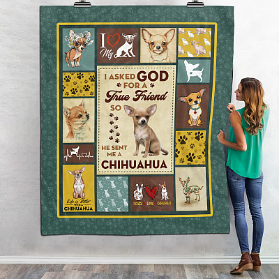 Alternative view of Chihuahua I Asked God For A True Friend So He Send Me A Chihuahua Dog Fleece Blanket - Mink Sherpa Blanket