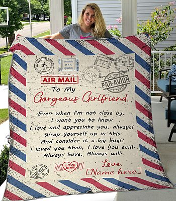 Alternative view of Personalized Airmail Letter To My Gorgeous Girlfriend Even When I'm Not Close By Fleece Blanket - Mink Sherpa Blanket