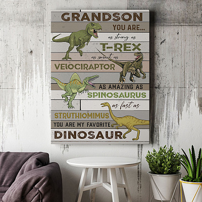Alternative view of Grandson You Are As Strong As T-Rex As Smart As Velociraptor Wrapped Framed Canvas Prints - Unframed Poster
