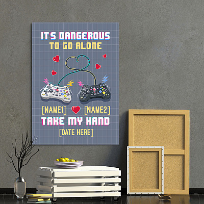 Alternative view of Personalized It's Dangerous To Go Alone Take My Hand Funny Gamer Couple Framed Canvas Prints - Unframed Poster