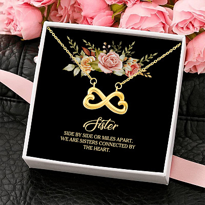 Sister Side By Side Or Far Apart We Are Sisters Connected By The Heart Infinity Heart Pendant Necklace