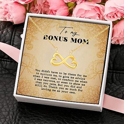To My Bonus Mom Thank You so Much for Loving Me as Your Own Infinity Heart Pendant Necklace