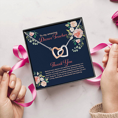 To My Amazing Dance Teacher Thank You For Being Loving Dedicated Interlocking Hearts Pendant Necklace