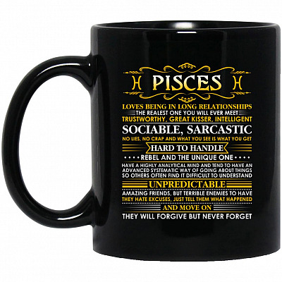 Pisces Mug, Black, 11 oz. Black Mug