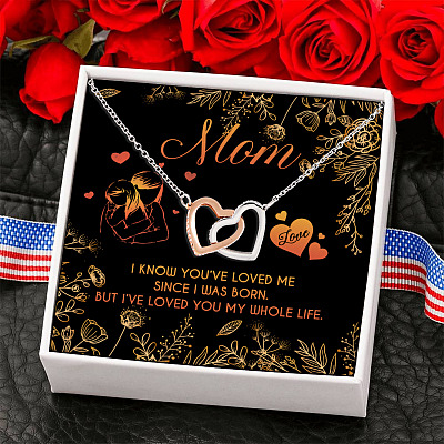 Alternative view of Mom I Know You've Loved Me Since I Was Born But I've Loved You My Whole Life Interlocking Hearts Pendant Necklace