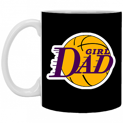 Girl Dad Basketball Ceramic Coffee Mug - Beer Stein - Water Bottle - Color Changing Mug, Black, 11 oz. White Mug