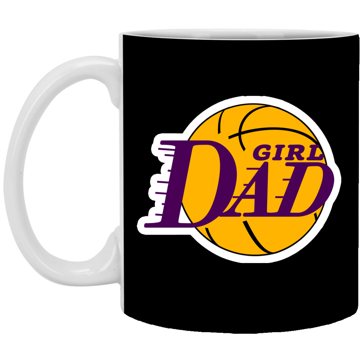 Girl Dad Basketball Ceramic Coffee Mug - Beer Stein - Water Bottle - Color Changing Mug, Black, 11 oz. White Mug