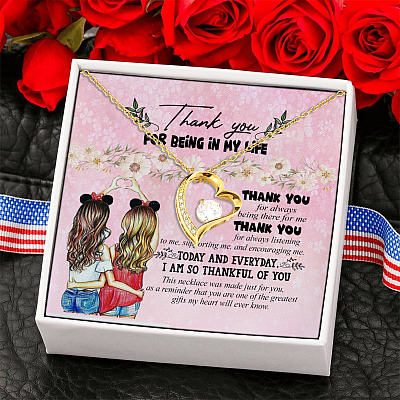 Happy Galentine's Day 2021 Thank You for Being in My Life Forever Love Pendant Necklace