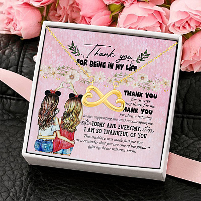 Alternative view of Happy Galentine's Day 2021 Thank You for Being in My Life Infinity Heart Pendant Necklace