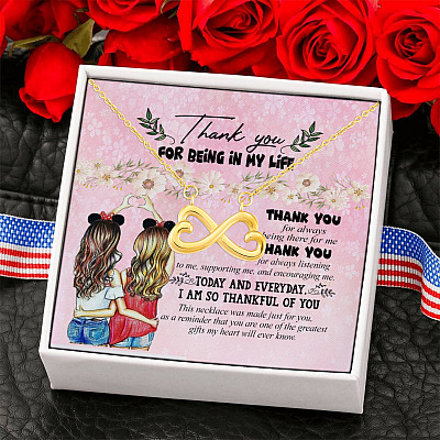 Happy Galentine's Day 2021 Thank You for Being in My Life Infinity Heart Pendant Necklace