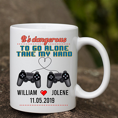 Alternative view of Personalized It's Dangerous To Go Alone Gaming Mug - Funny Gift For Gamer Couple