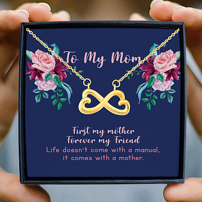 To My Mom First My Mother Forever My Friend Mother And Daughter Infinity Heart Pendant Necklace