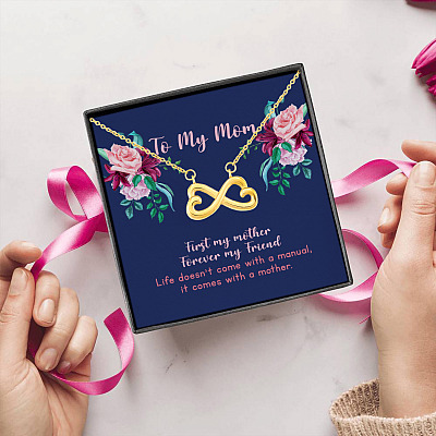 Alternative view of To My Mom First My Mother Forever My Friend Mother And Daughter Infinity Heart Pendant Necklace
