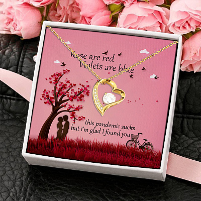 Happy Valentines Day Roses Are Red Violets Are Blue I'm Glad I Found You Forever Love Pendant Necklace