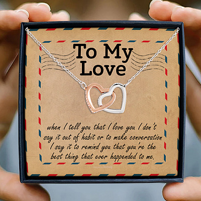 Alternative view of Love Letter To My Love When I Tell You I Love You To My Wife Girlfriend Interlocking Hearts Pendant Necklace