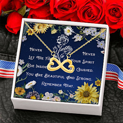 You Are Strong and Beautiful Inspirational Quotes Jewelry Gift Infinity Heart Pendant Necklace