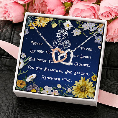 Alternative view of You Are Strong and Beautiful Inspirational Quotes Jewelry Gift Interlocking Heart Pendant Necklace