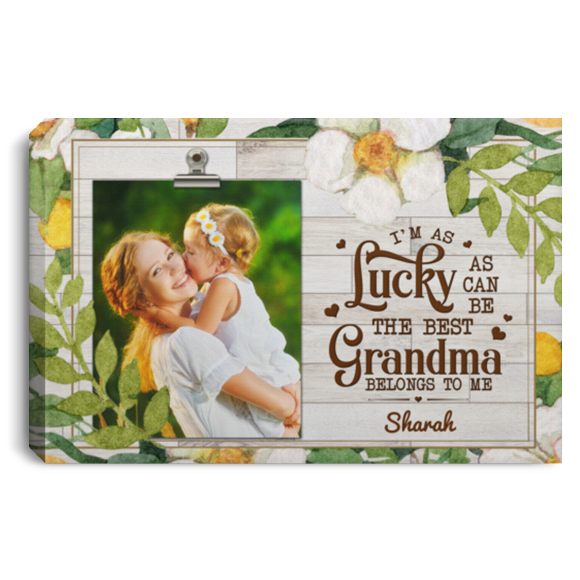 Custom Photo I'm As Lucky As Can Be The Best Grandma Gallery Wrapped Framed Canvas Prints - Unframed Poster, White, 0.75'' Framed Canvas