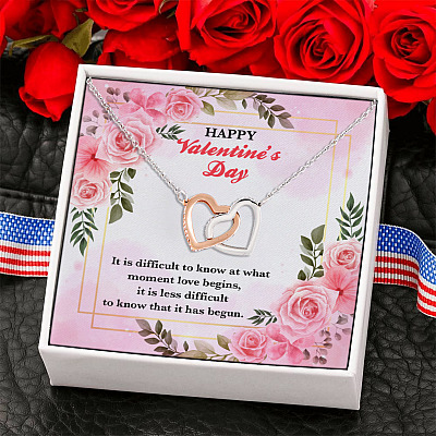 Happy Valentines Day 2021 Love Begins Valentine's Day Gift Ideas for Her Interlocking Heart Pendant Necklace