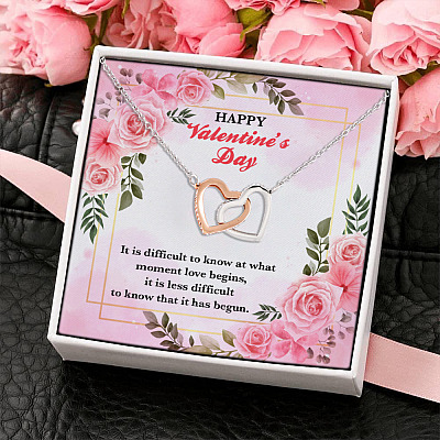 Alternative view of Happy Valentines Day 2021 Love Begins Valentine's Day Gift Ideas for Her Interlocking Heart Pendant Necklace