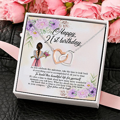Happy 21st Birthday Your Future Will Be Bright Celebrate This Milestone Interlocking Heart Pendant Necklace