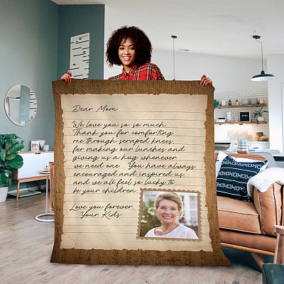 Alternative view of Personalized Photo Dear Mom We Love You So So Much Thank You for Comforting Me Fleece - Woven Blanket