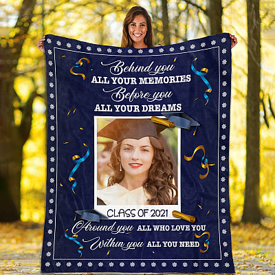 Alternative view of Personalized Photo Behind You All Your Memories Fleece - Mink Sherpa - Woven Blanket Graduation Gifts