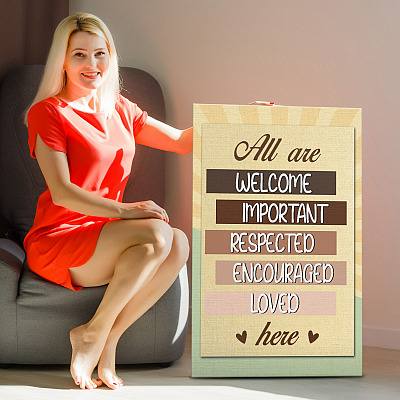 All Are Welcome Important Respected Encouraged Loved Here Equality Framed Canvas - Unframed Poster