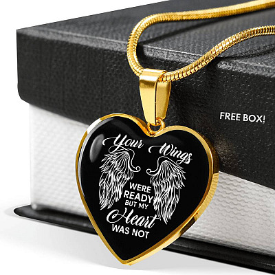 Memorial Gifts Your Wings Were Ready but My Heart Was Not Heart Pendant Necklace - Heart Luxury Necklace (Gold Plated)