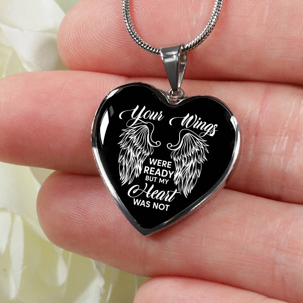 Memorial Gifts Your Wings Were Ready but My Heart Was Not Heart Pendant Necklace - Heart Luxury Necklace (Silver)