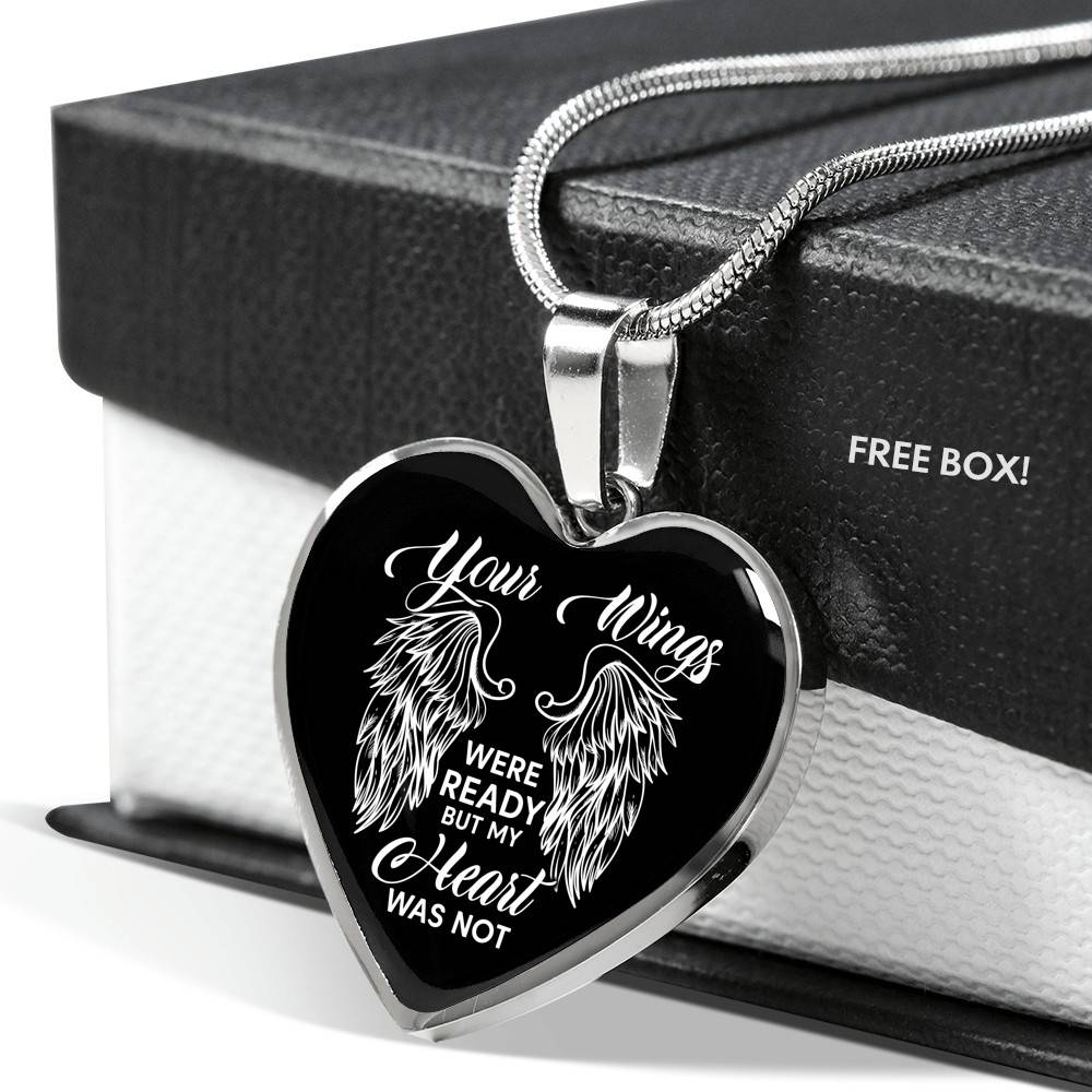 Memorial Gifts Your Wings Were Ready but My Heart Was Not Heart Pendant Necklace - Heart Luxury Necklace (Silver)
