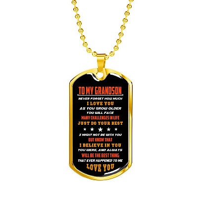 From Grandparents to My Grandson Never Forget How Much I Love You as You Grow Older Dog Tag Pendant Necklace - Dog Tag (Gold Plated)
