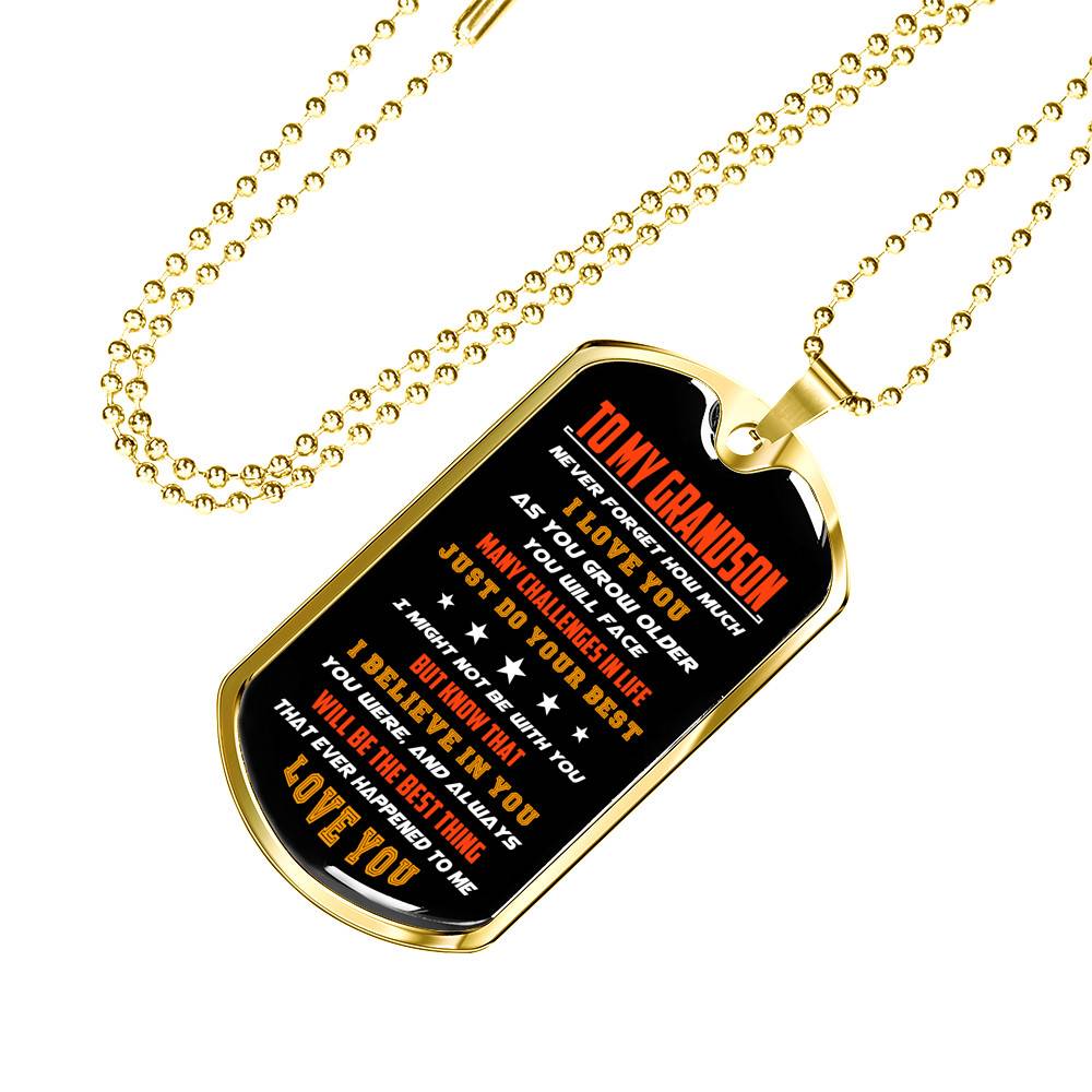 From Grandparents to My Grandson Never Forget How Much I Love You as You Grow Older Dog Tag Pendant Necklace - Dog Tag (Gold Plated)