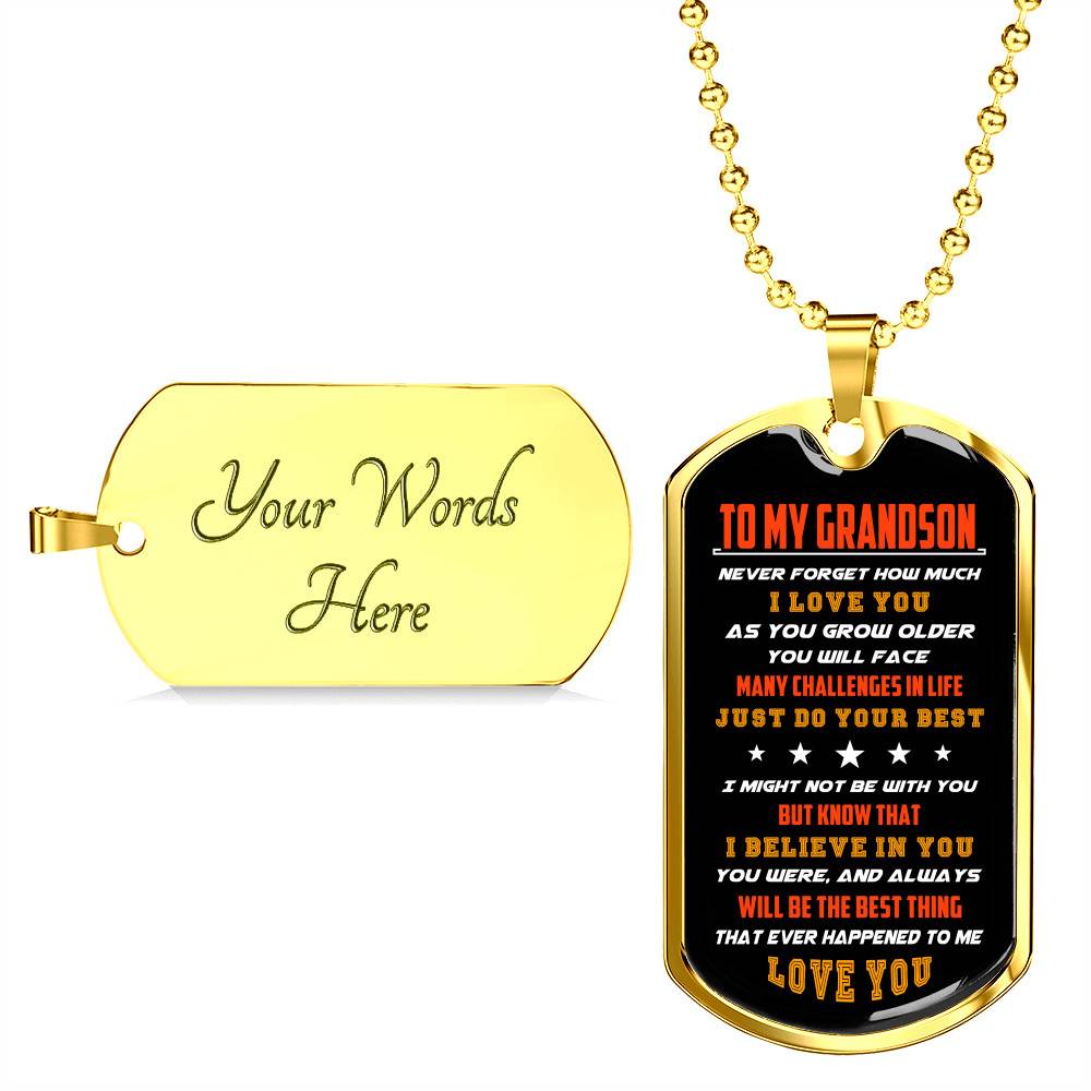 From Grandparents to My Grandson Never Forget How Much I Love You as You Grow Older Dog Tag Pendant Necklace - Dog Tag (Gold Plated)