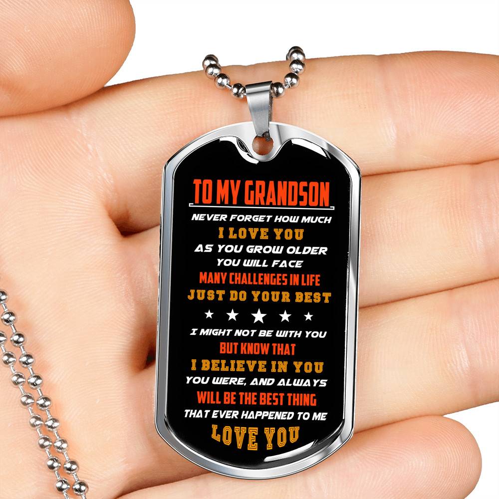 From Grandparents to My Grandson Never Forget How Much I Love You as You Grow Older Dog Tag Pendant Necklace - Dog Tag (Silver)